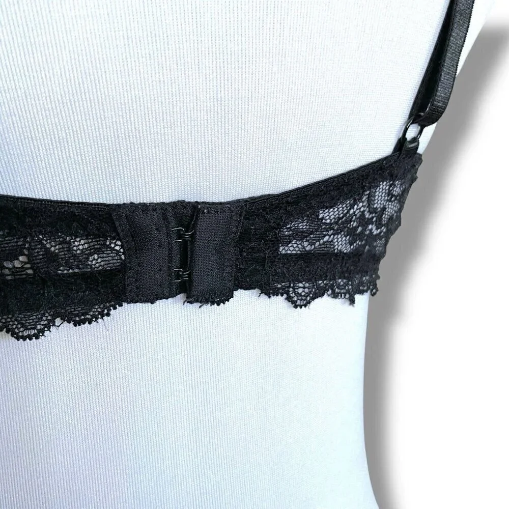 Jezebel 36B Bra Black Tan Illusion Lace Push Up Underwire Padded Lined